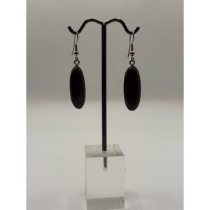 Vintage Dark Wood Oval Drop Earrings – Minimalist Boho Dangle Jewelry